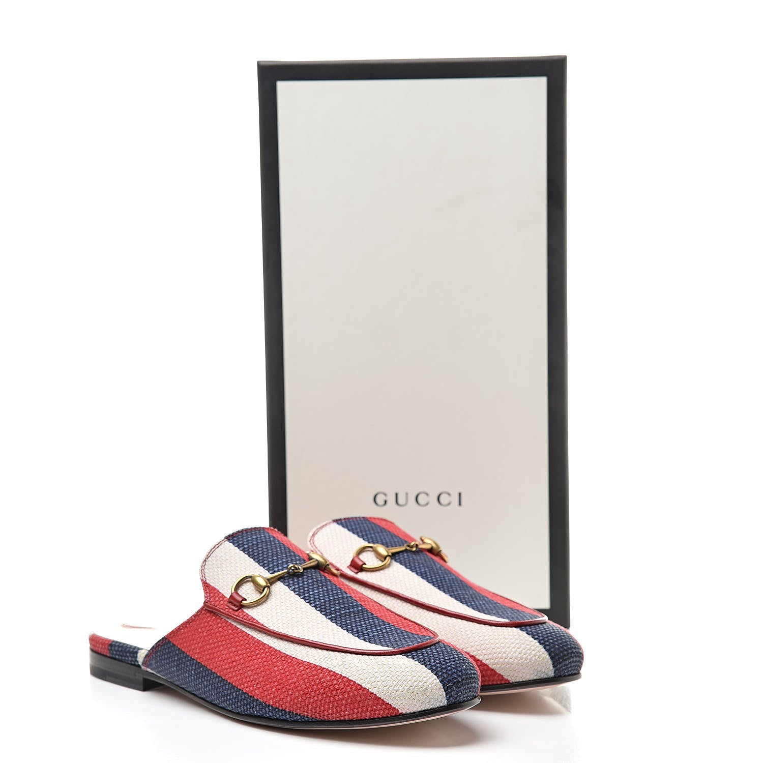 Gucci Canvas Sylvie Stripe Womens Princetown Slippers 38 Mystic White Hibiscus Red Maritime 8 of 8