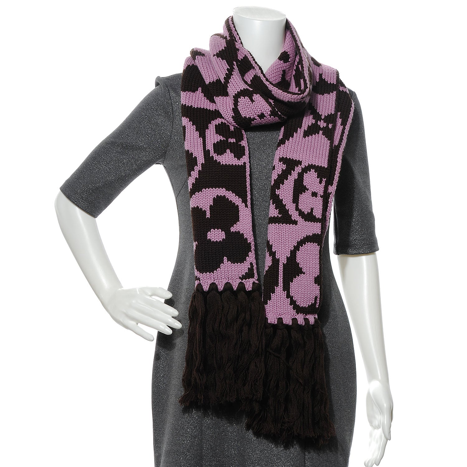 Louis Vuitton Monogram Knit Wool Hat Fringe Scarf Set Pink Ebene 3 of 7