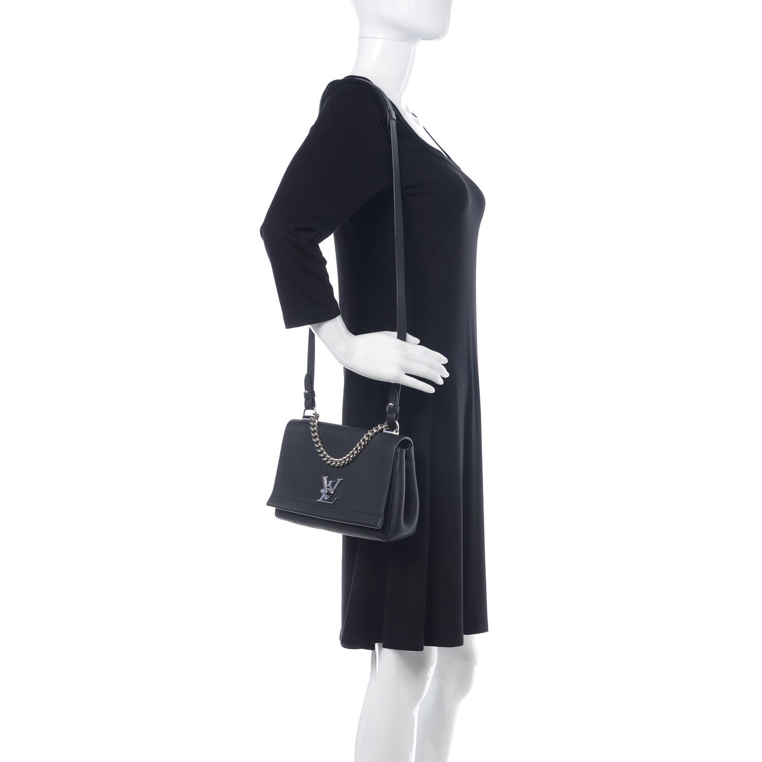 Louis Vuitton Calfskin Lockme II Chain Bag BB Black 2 of 10