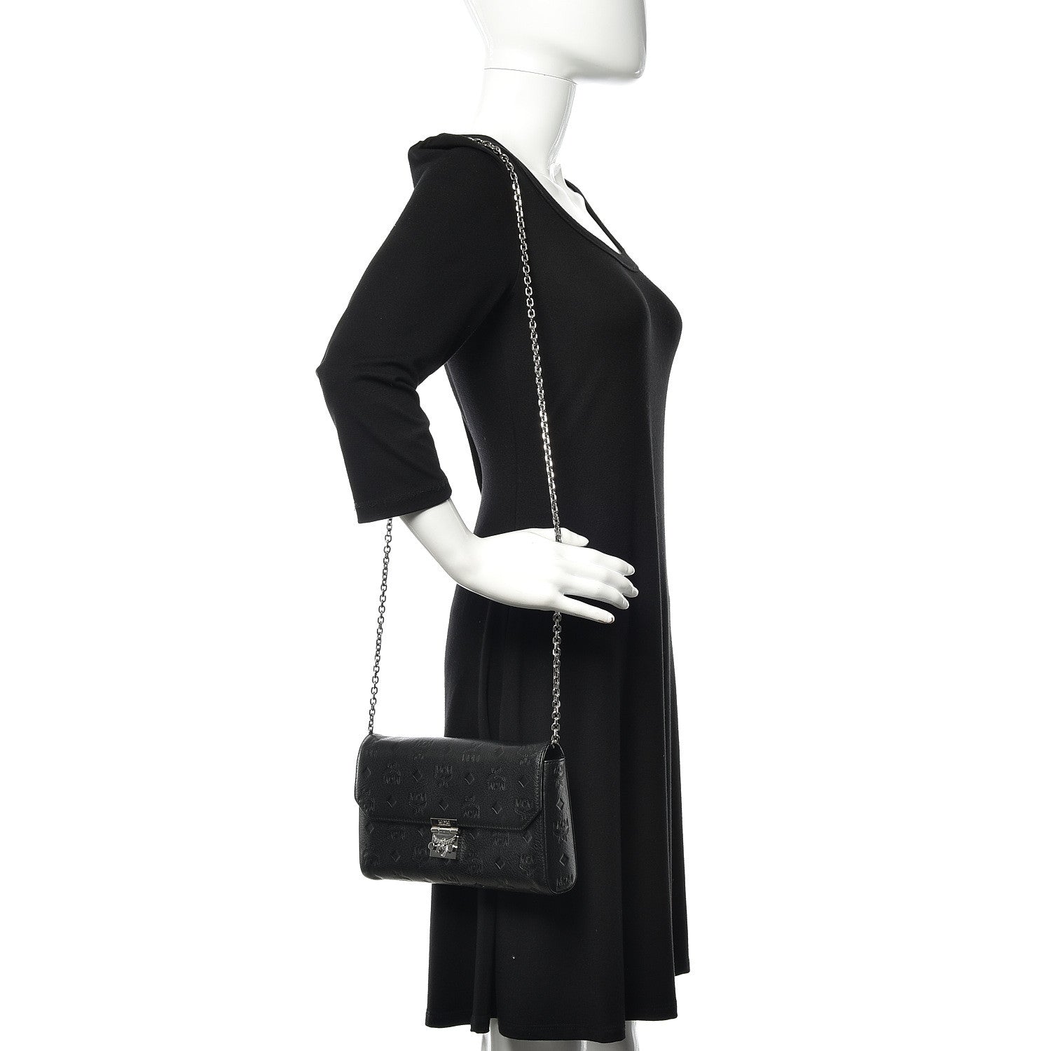 MCM Calfskin Ottomar Monogram Medium Millie Crossbody Bag Black 2 of 9