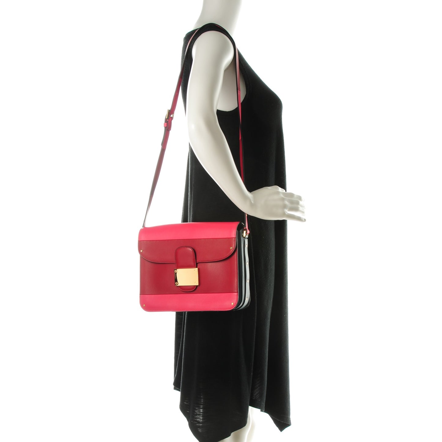 Calfskin Rivet Colorblock Shoulder Bag Pink Red