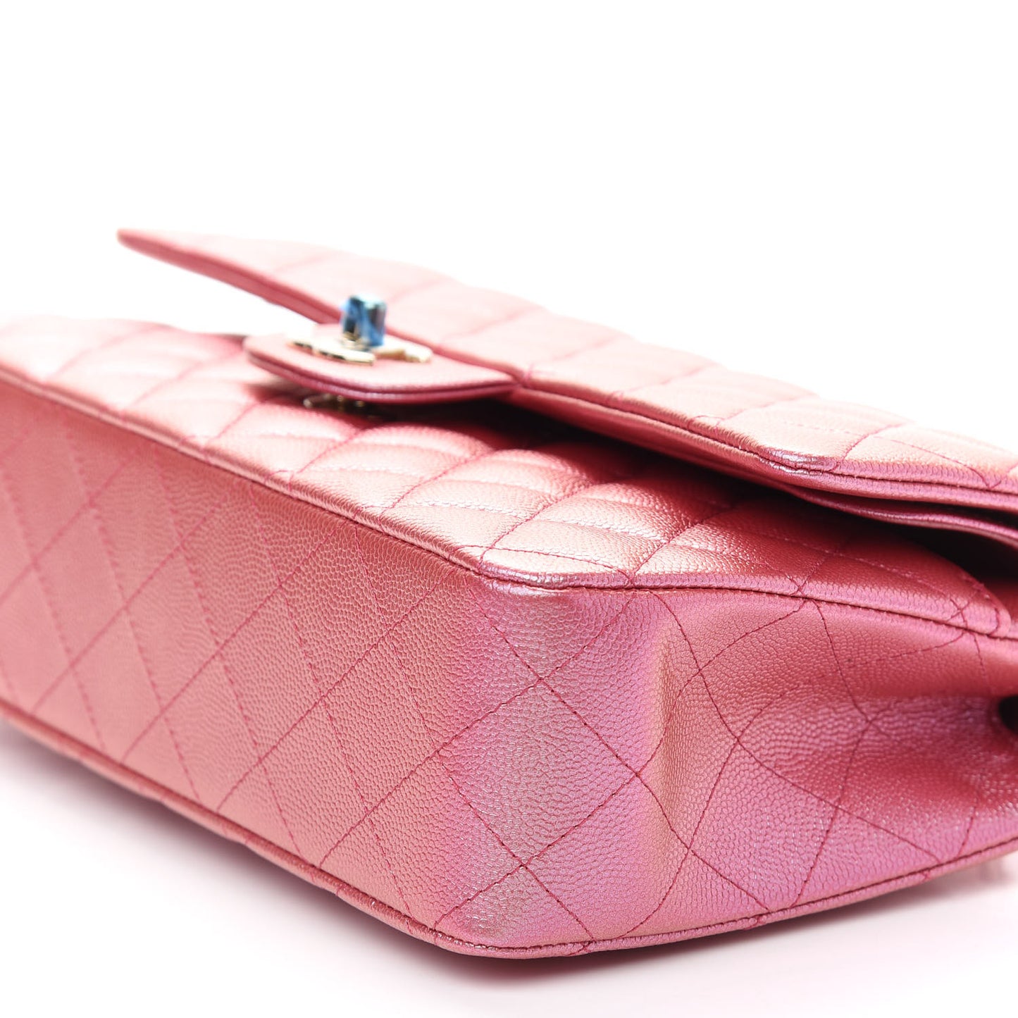 Iridescent Caviar Quilted Medium Double Flap Dark Pink