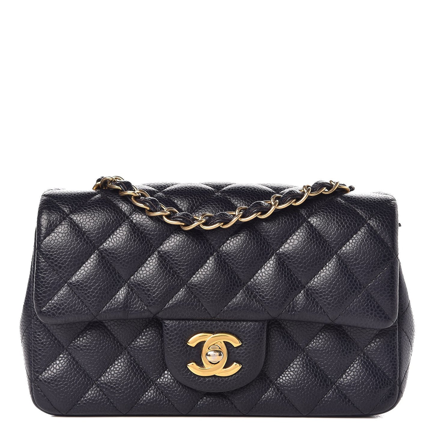 Caviar Quilted Mini Rectangular Flap Navy