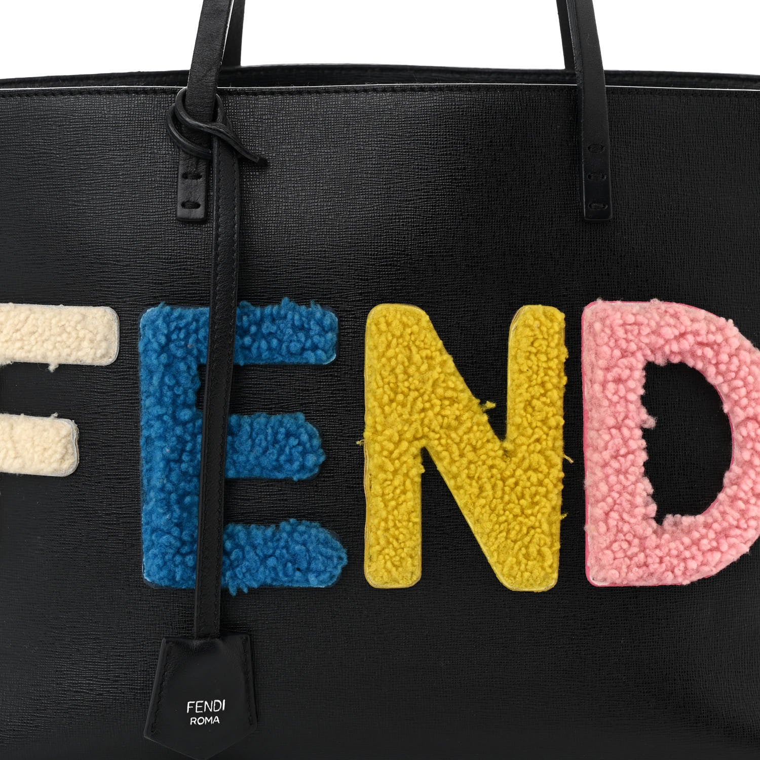 Fendi Vitello Elite Shearling Block Letter Small Roll Tote Black 6 of 10