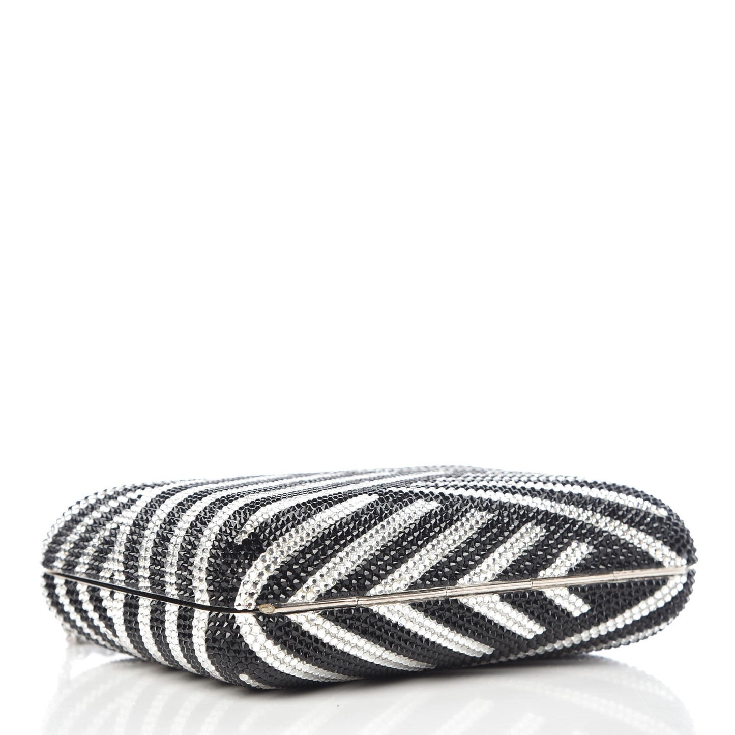 Crystal Striped Miniaudiere Clutch Black White