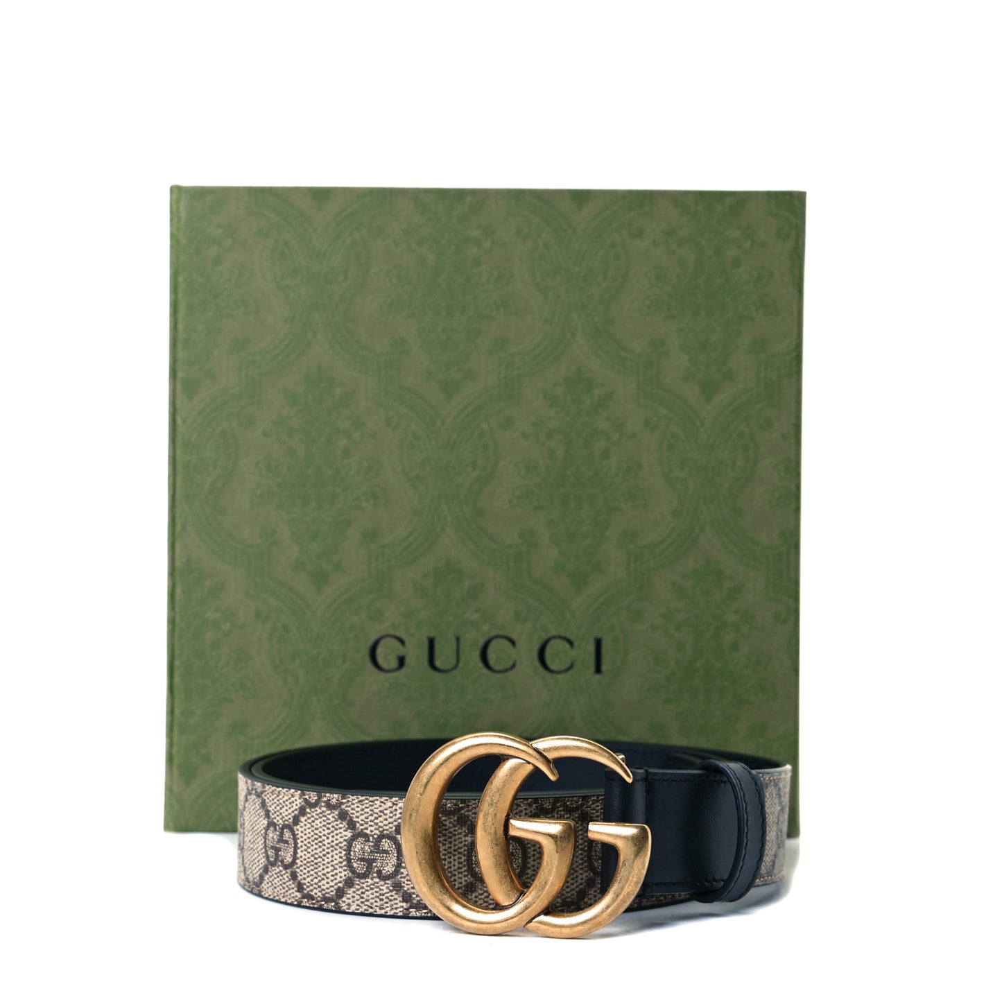 GG Supreme Monogram Matte Plutone Calfskin Double G 30mm Belt 90 36 Beige Ebony Black