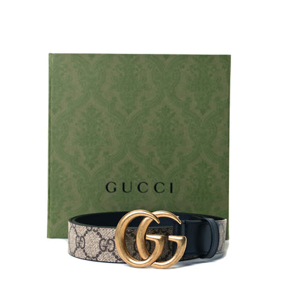 Gucci GG Supreme Monogram Matte Plutone Calfskin Double G 30mm Belt 90 36 Beige Ebony Black 5 of 5