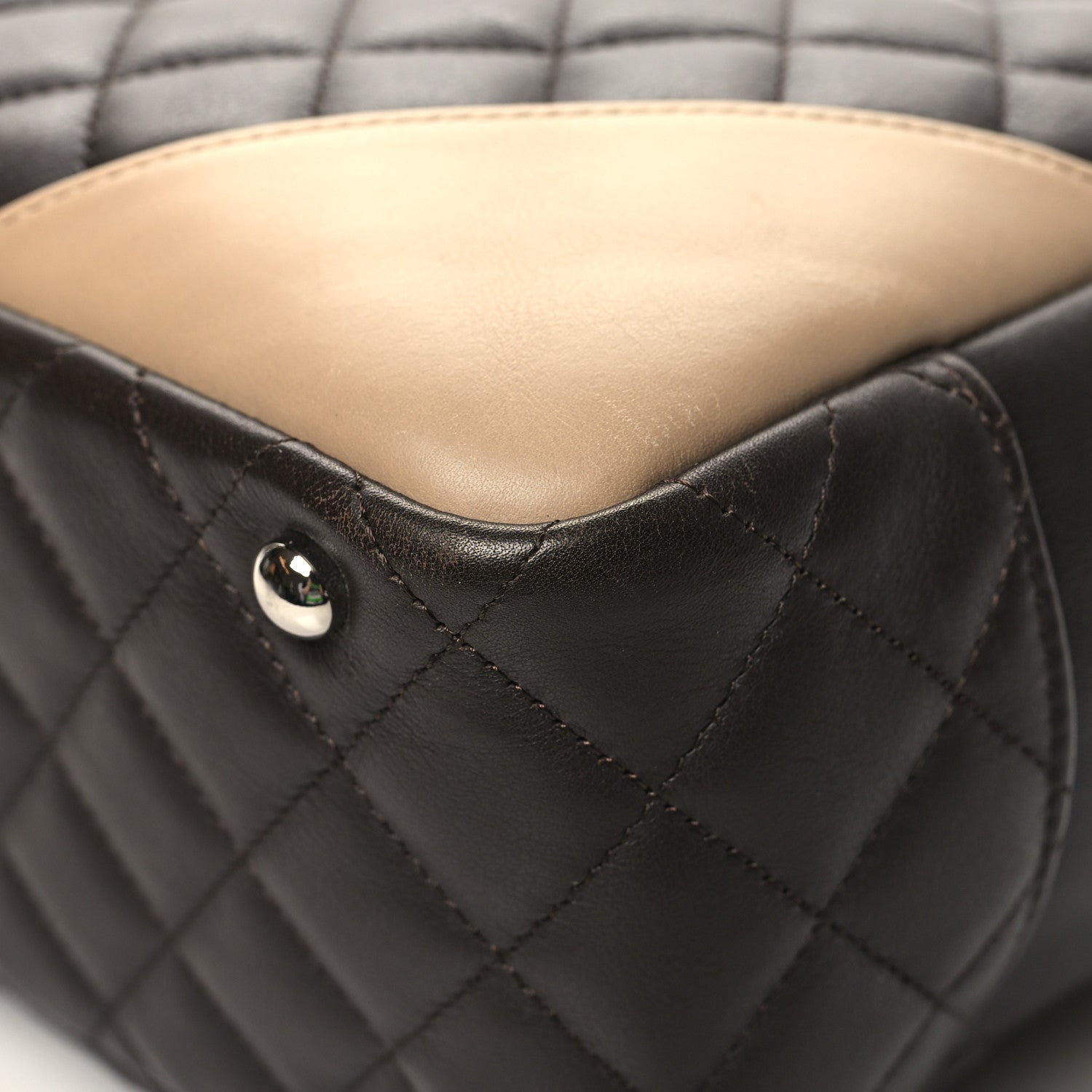 Chanel Calfskin Quilted Cambon Large Bowler Brown Beige 10 of 13