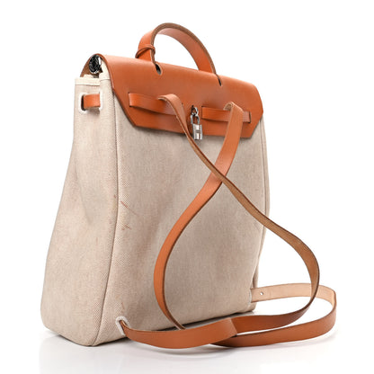 Hermes Toile Vache Calfskin Herbag 30 PM Backpack Natural 2 of 9
