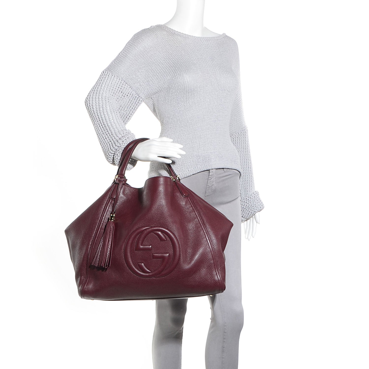 Gucci Pebbled Calfskin Large Soho Shoulder Bag Bordeaux 2 of 7