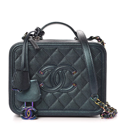 Chanel Iridescent Caviar Quilted Medium CC Filigree Vanity Case Dark Turquoise 1 of 8