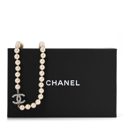 Chanel Graduated Pearl CC Long Necklace Silver 5 of 5