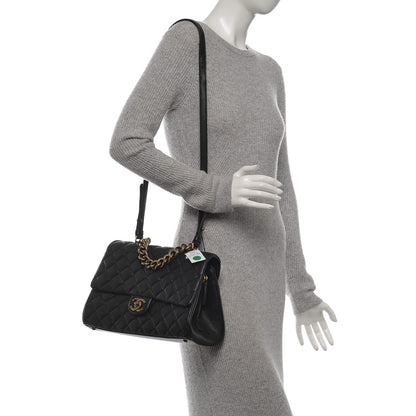 Chanel Shiny Sheepskin Quilted Large Trapezio Flap Black 2 of 7