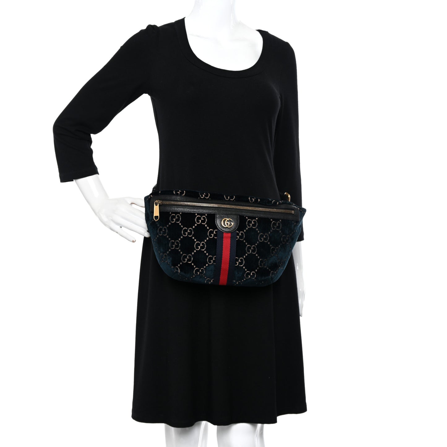 Velvet GG Monogram Web Belt Bag Blue Beige