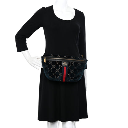 Gucci Velvet GG Monogram Web Belt Bag Blue Beige 2 of 10