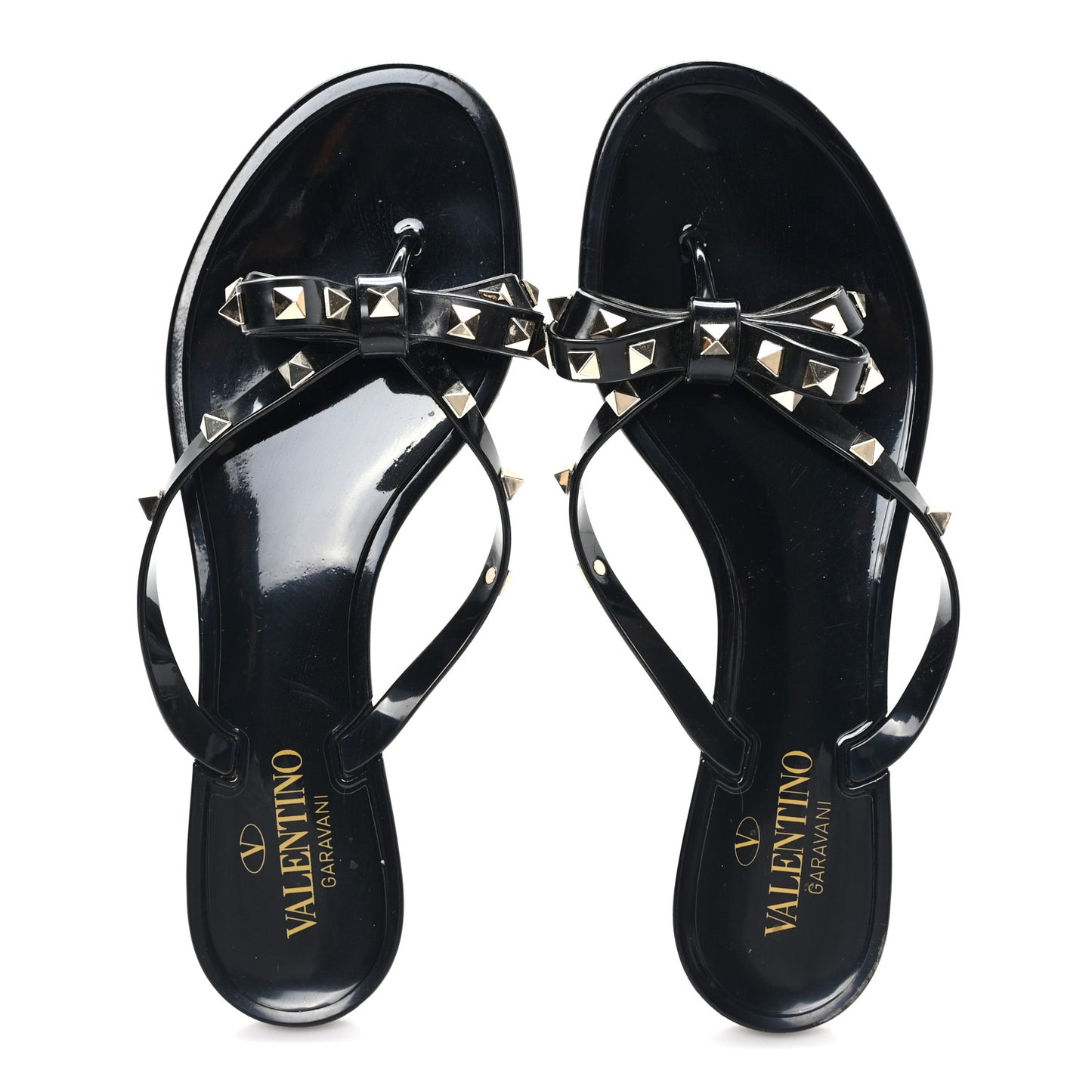 PVC Jelly Rockstud Bow Thong Sandals 40 Black