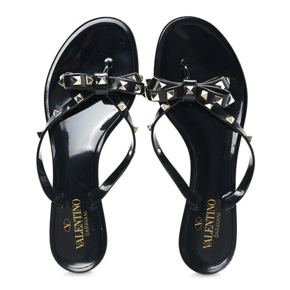 Valentino Garavani PVC Jelly Rockstud Bow Thong Sandals 40 Black 2 of 8