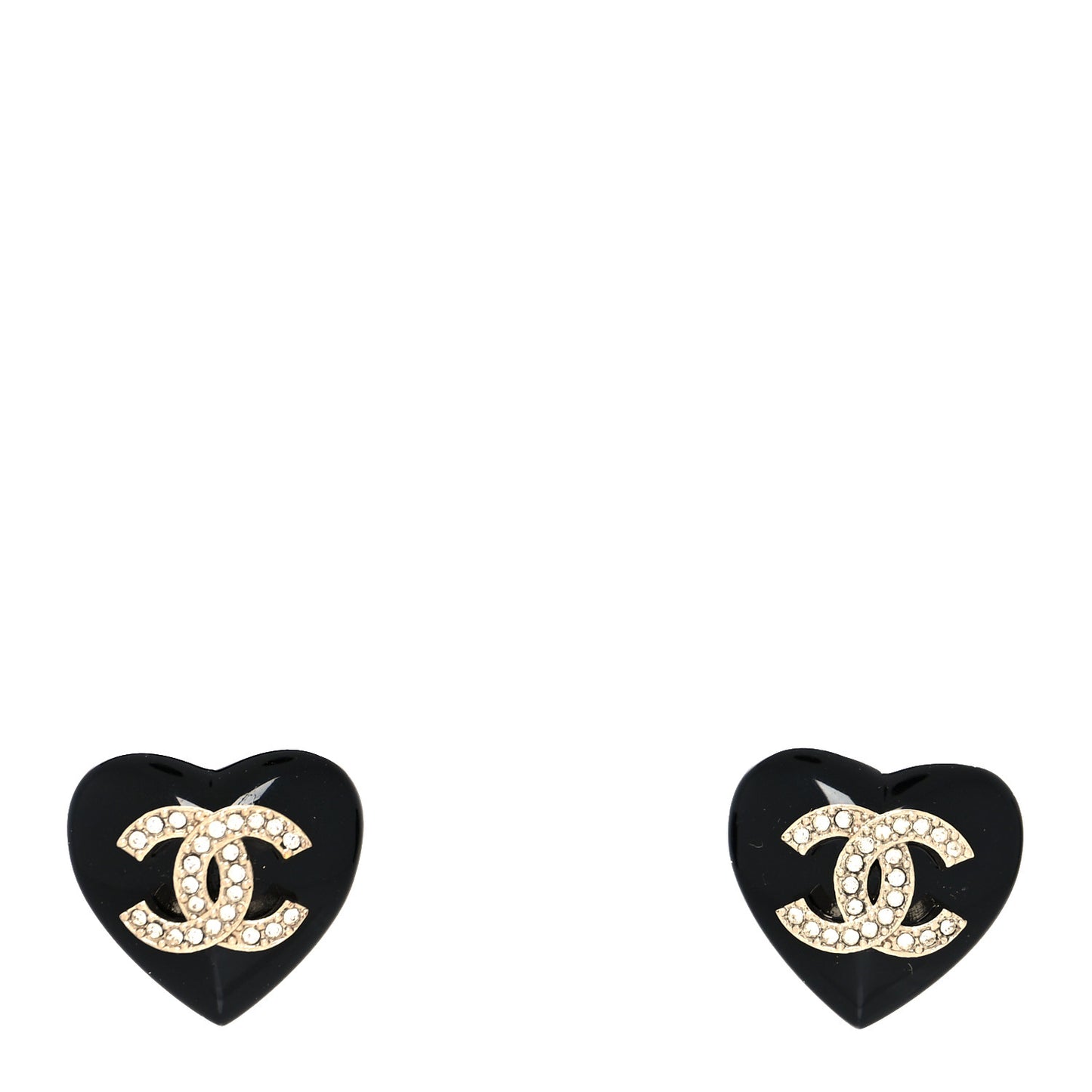 Resin Crystal CC Heart Earrings Black Gold
