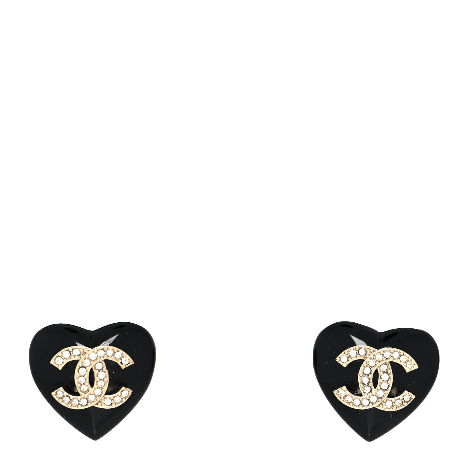 Chanel Resin Crystal CC Heart Earrings Black Gold 1 of 4