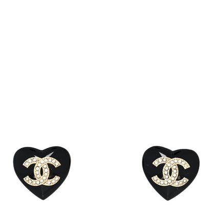 Chanel Resin Crystal CC Heart Earrings Black Gold 1 of 4