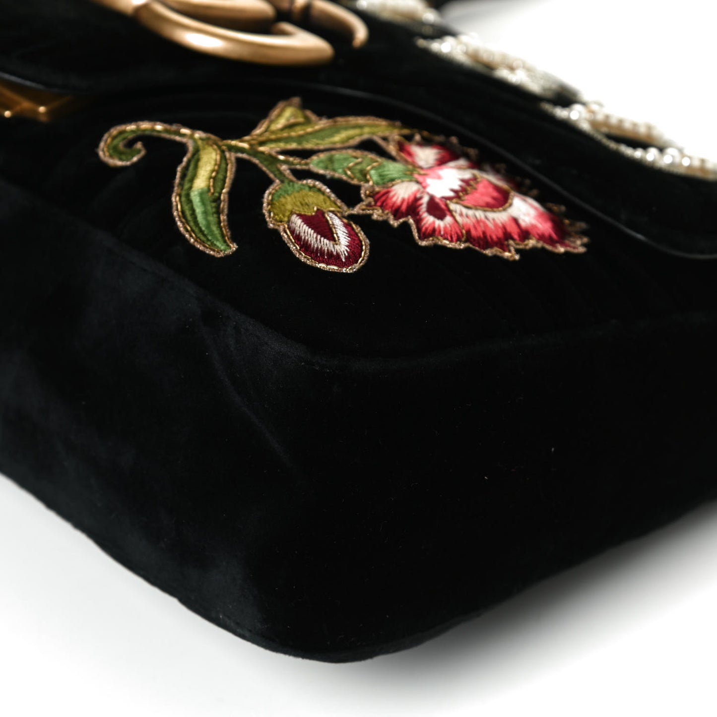 Velvet Matelasse Loved Embroidered Medium GG Marmont Shoulder Bag Black