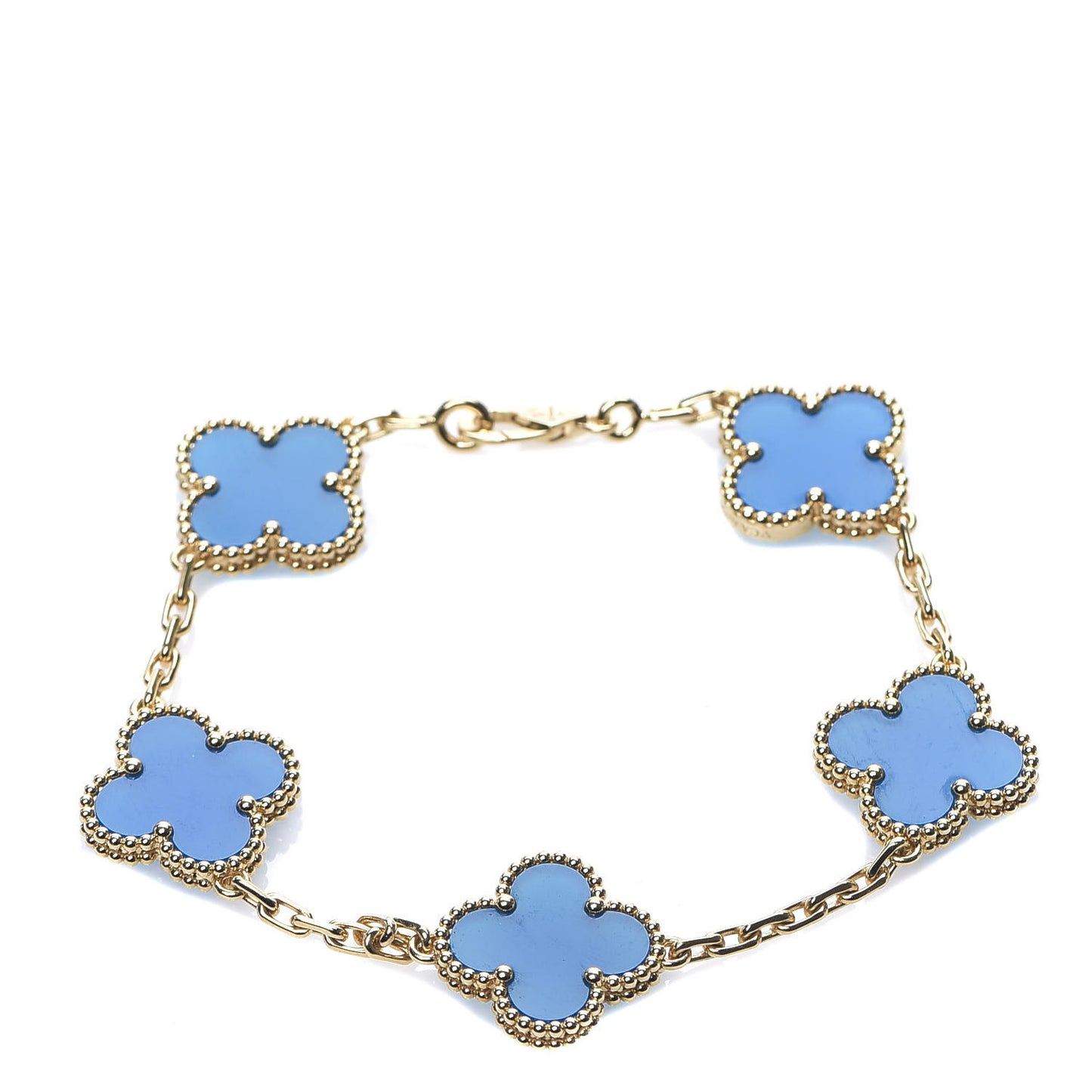 18K Yellow Gold Blue Agate 5 Motifs Vintage Alhambra Bracelet