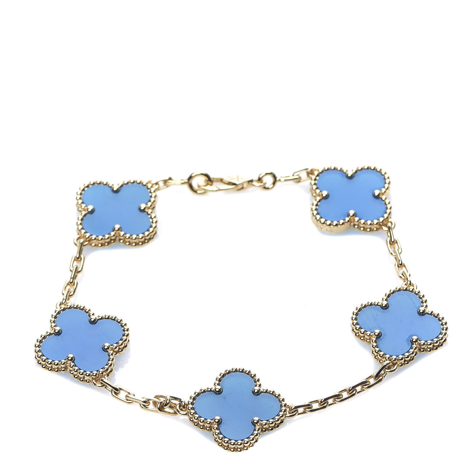Van Cleef & Arpels 18K Yellow Gold Blue Agate 5 Motifs Vintage Alhambra Bracelet 1 of 7