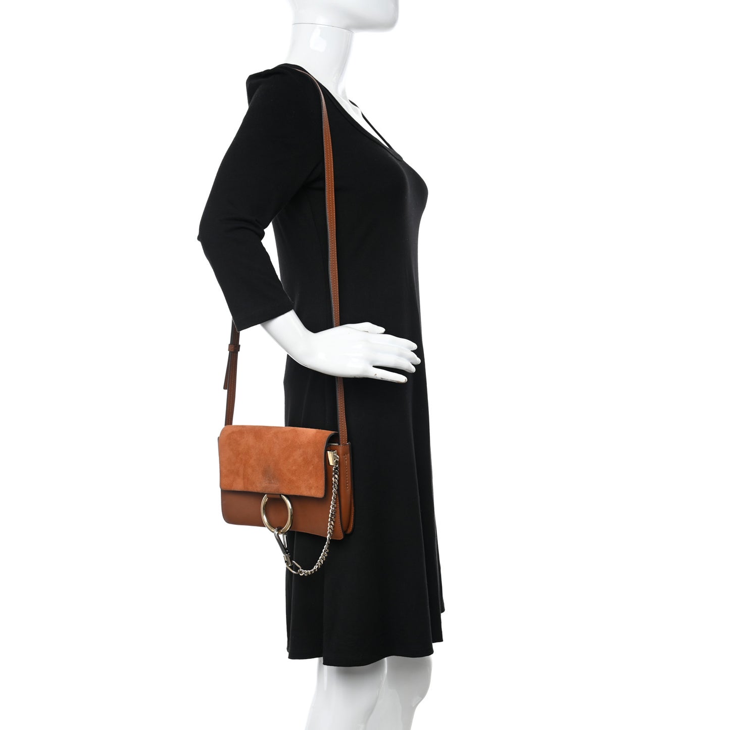 Suede Calfskin Small Faye Shoulder Bag Tobacco