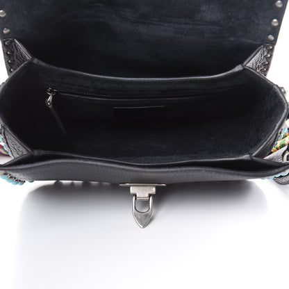 Valentino Garavani Pebbled Calfskin Turquoise Medium Guitar Strap Rockstud Rolling Flap Saddle Bag Black 6 of 11