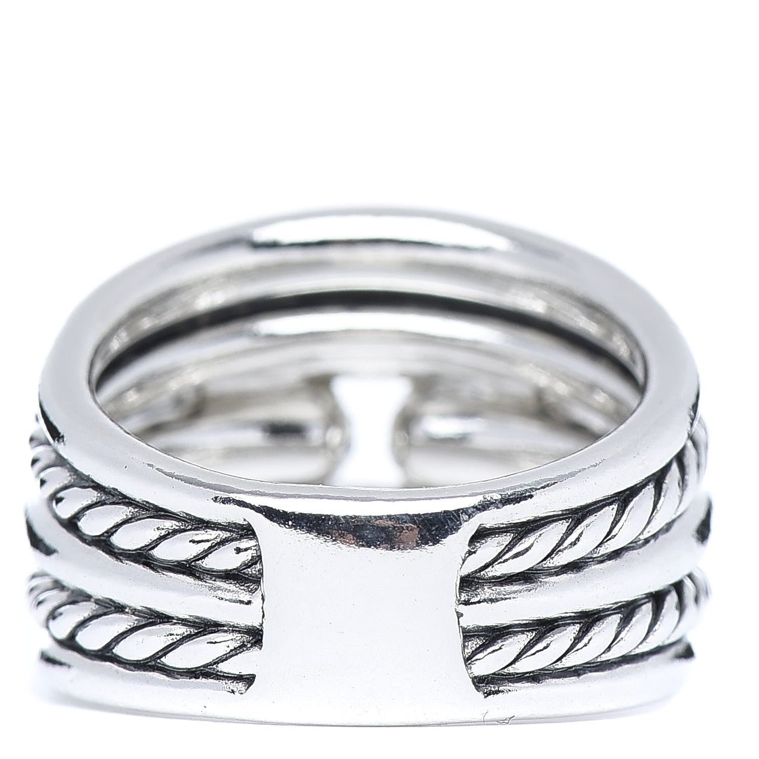 David Yurman Sterling Silver Diamond Thoroughbred Cushion Link Ring 54 7 4 of 5