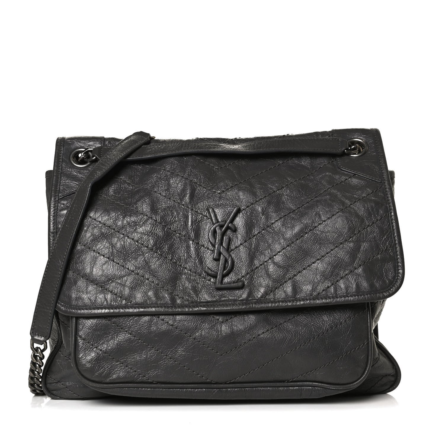 Crinkled Calfskin Matelasse Monogram Large Niki Chain Satchel Storm