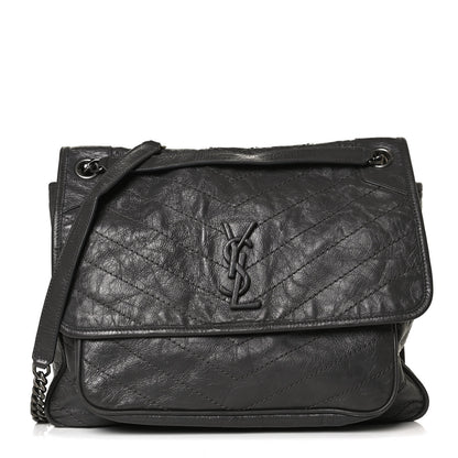 Saint Laurent Crinkled Calfskin Matelasse Monogram Large Niki Chain Satchel Storm 1 of 17