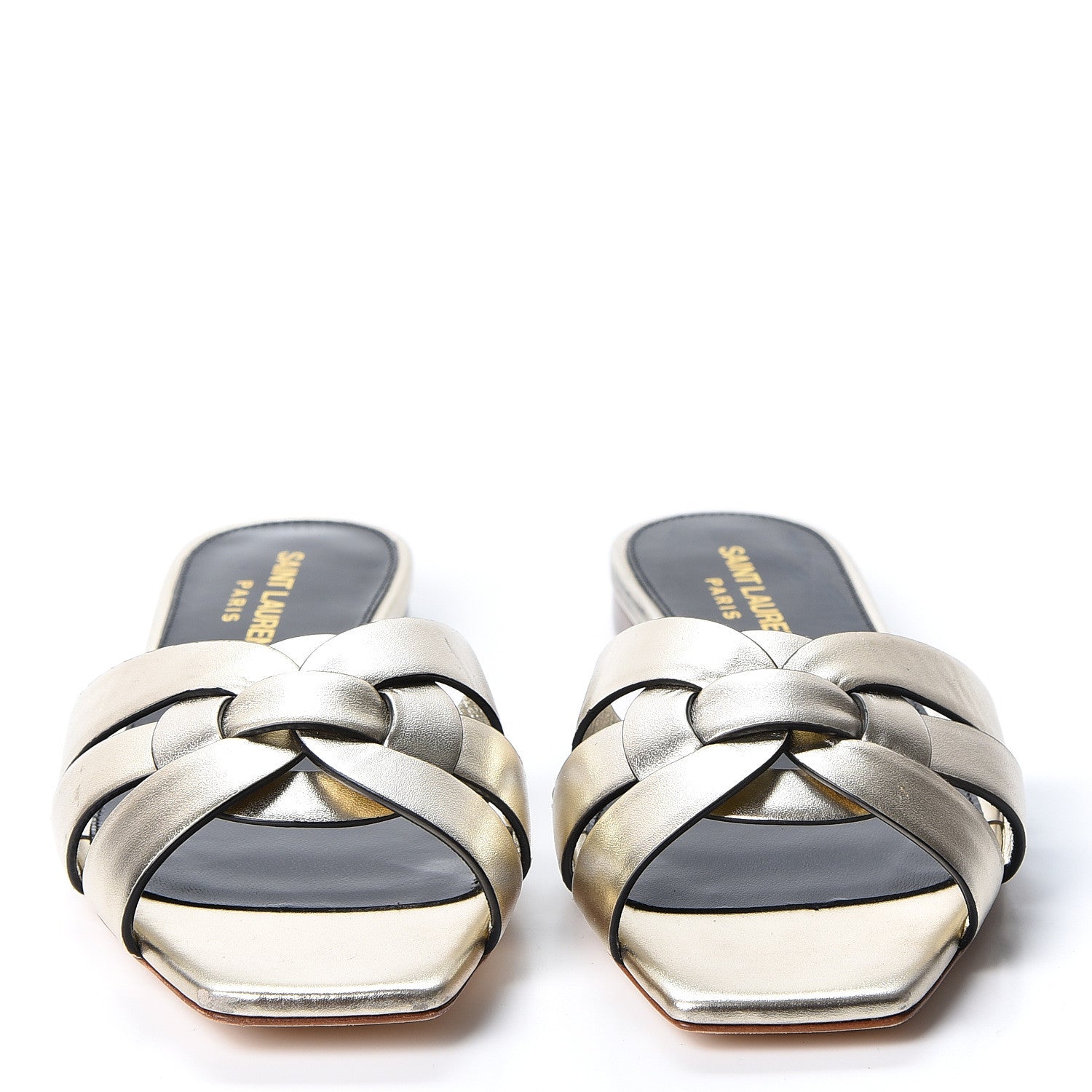 Saint Laurent Calfskin Tribute 05 Slide Sandals 35 Gold 2 of 9