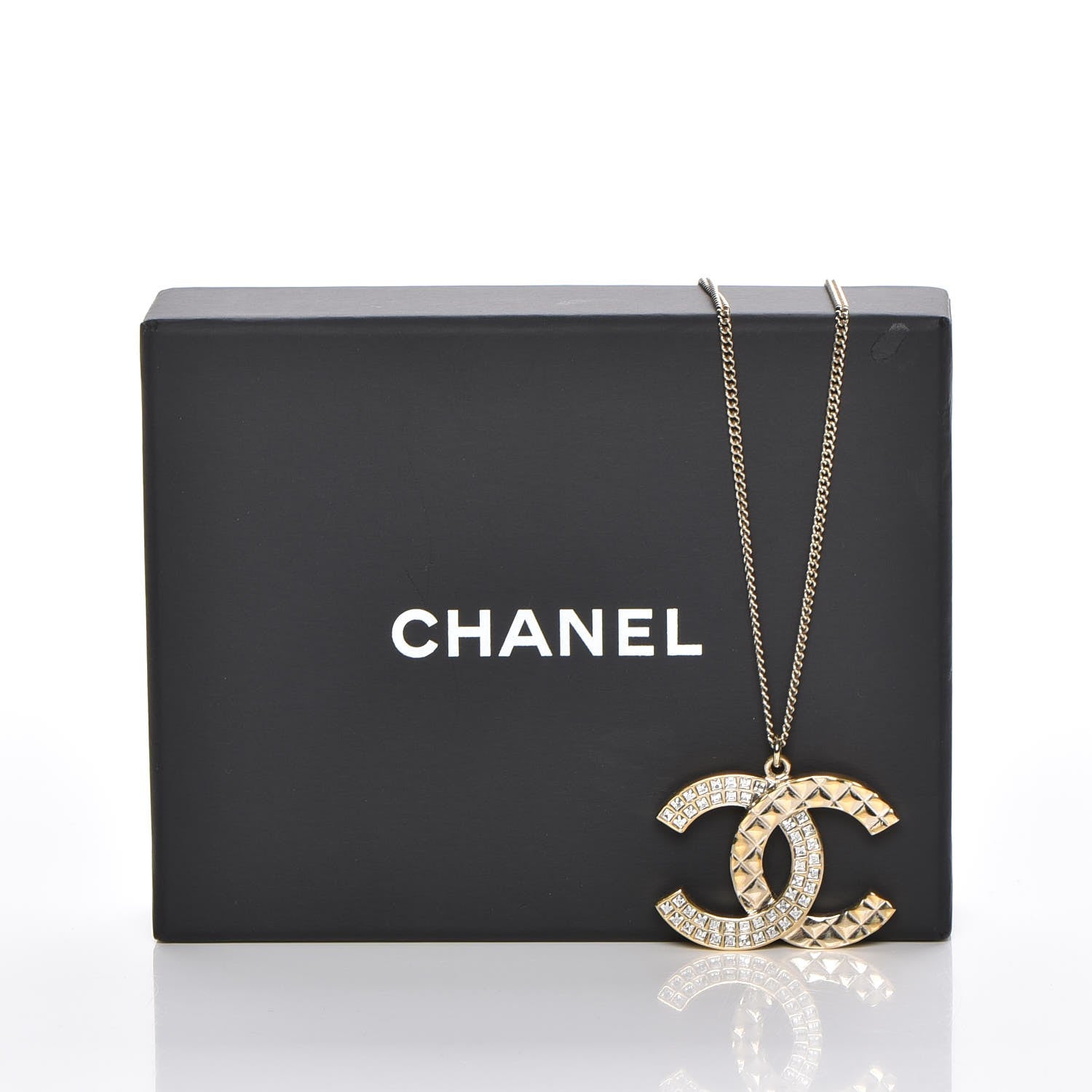 Chanel Baguette Crystal Quilted CC Pendant Necklace Gold 5 of 5