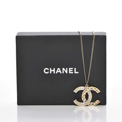 Chanel Baguette Crystal Quilted CC Pendant Necklace Gold 5 of 5