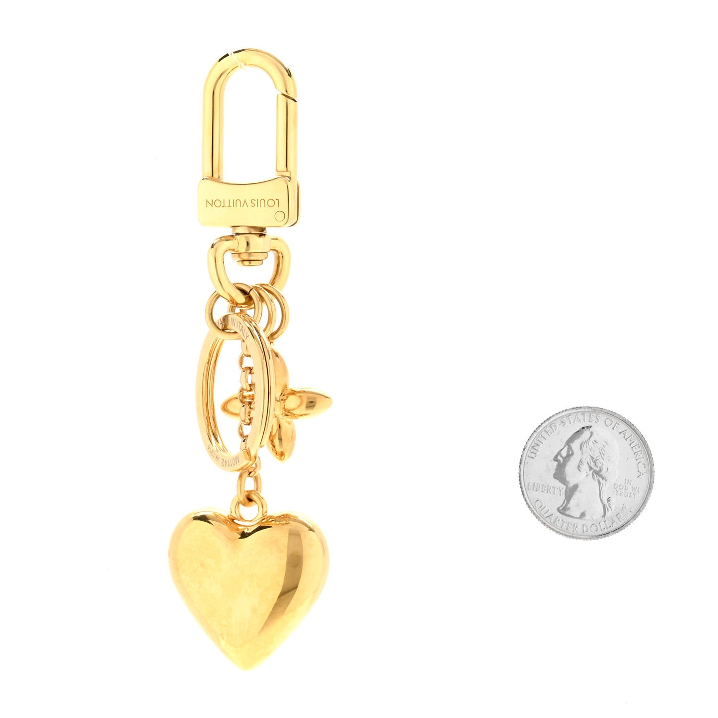 Satin Heart Bag Charm Key Holder Gold