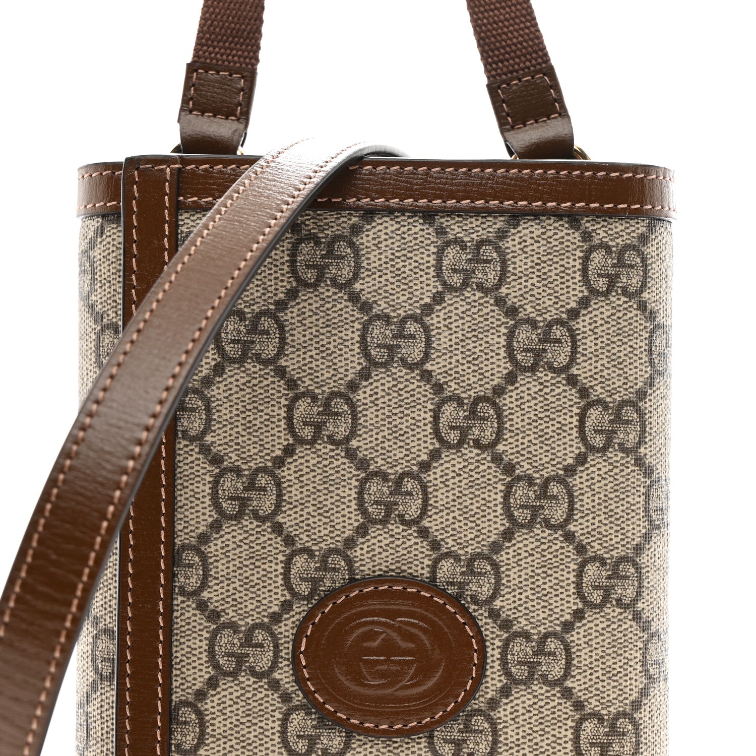 Gucci Supreme Monogram Textured Calfskin Retro Interlocking G Medium Wallet On Strap Beige Ebony Brown Sugar 8 of 11