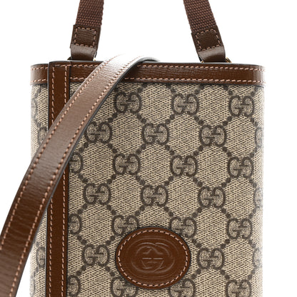 Gucci Supreme Monogram Textured Calfskin Retro Interlocking G Medium Wallet On Strap Beige Ebony Brown Sugar 8 of 11