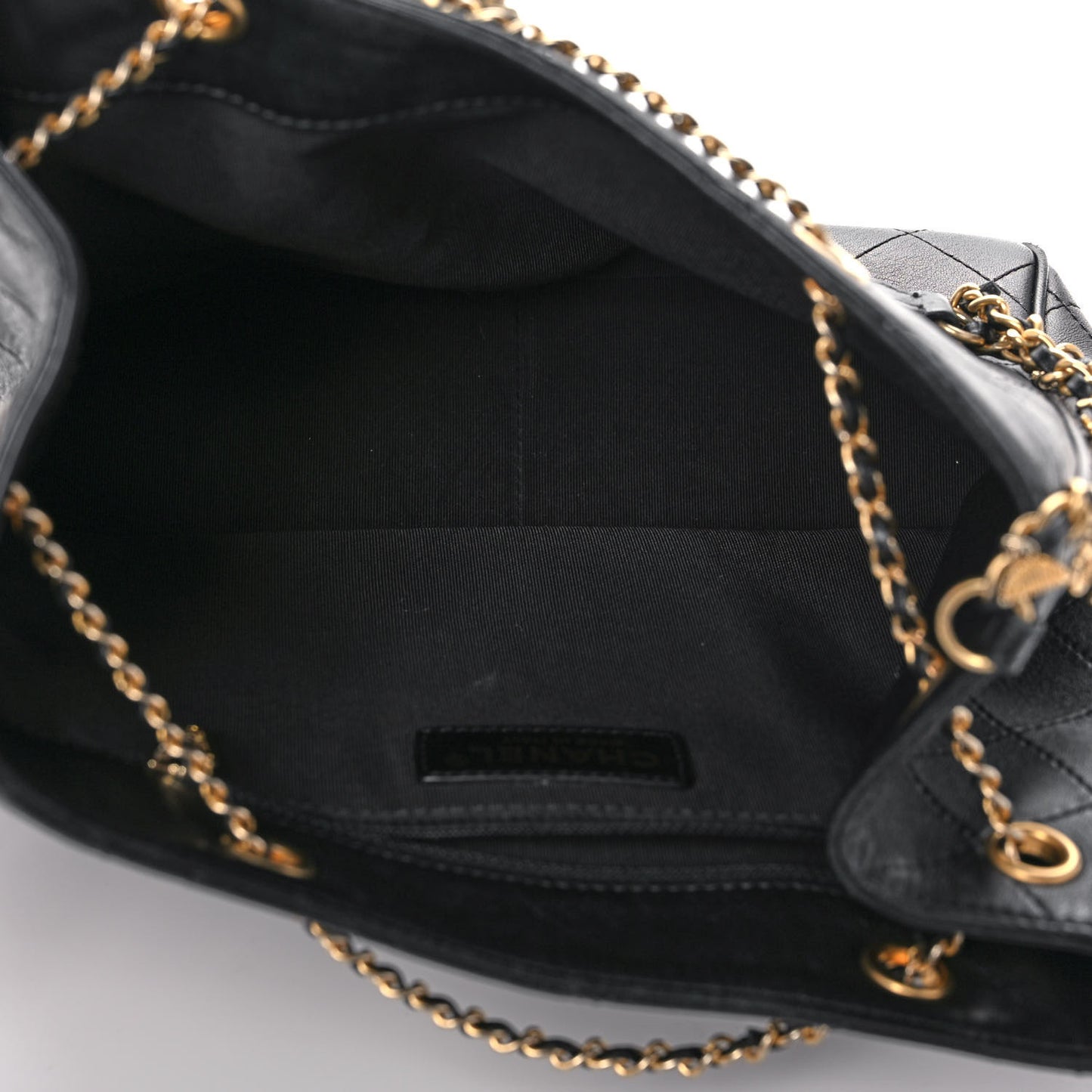 Calfskin Stitched Egyptian Amulet Drawstring Bag Black