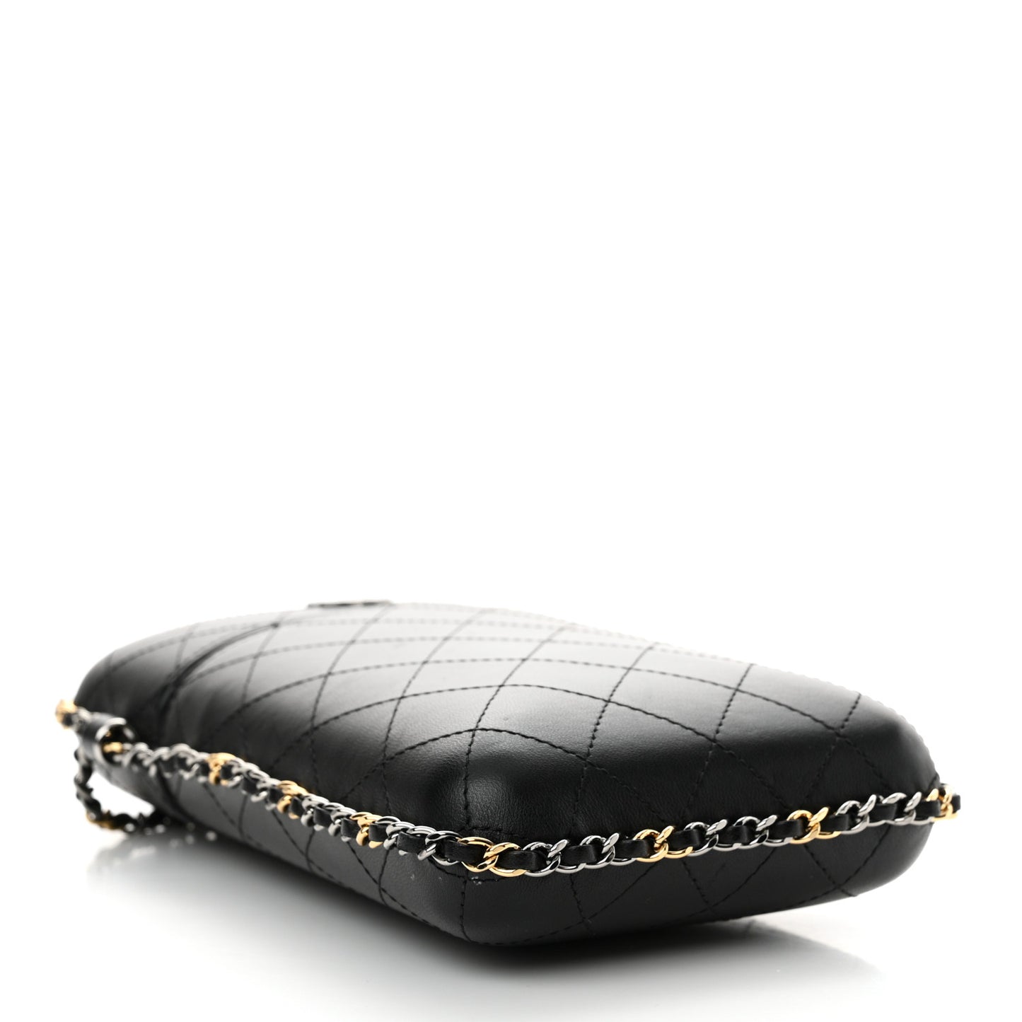 Lambskin Quilted Chain Around Phone Holder Black