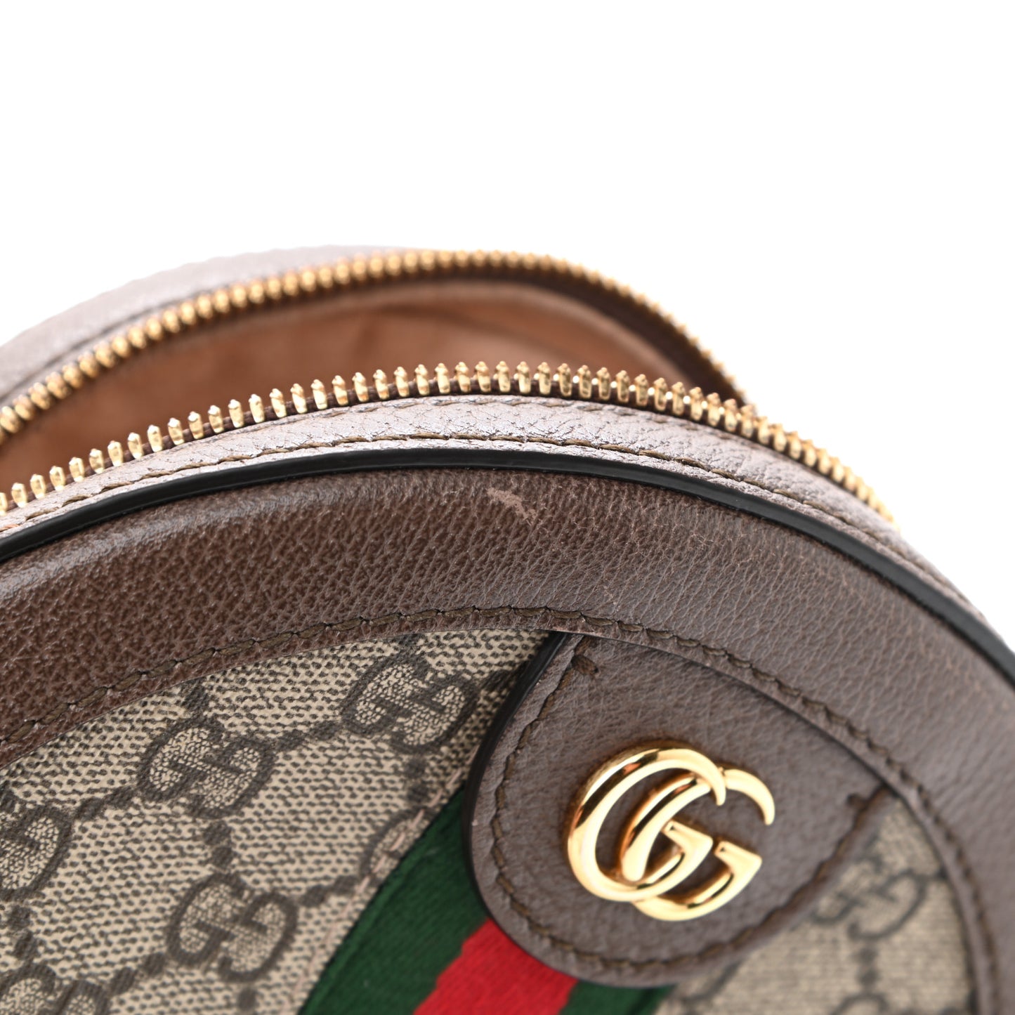 GG Supreme Monogram Web Mini Ophidia Round Shoulder Bag Brown