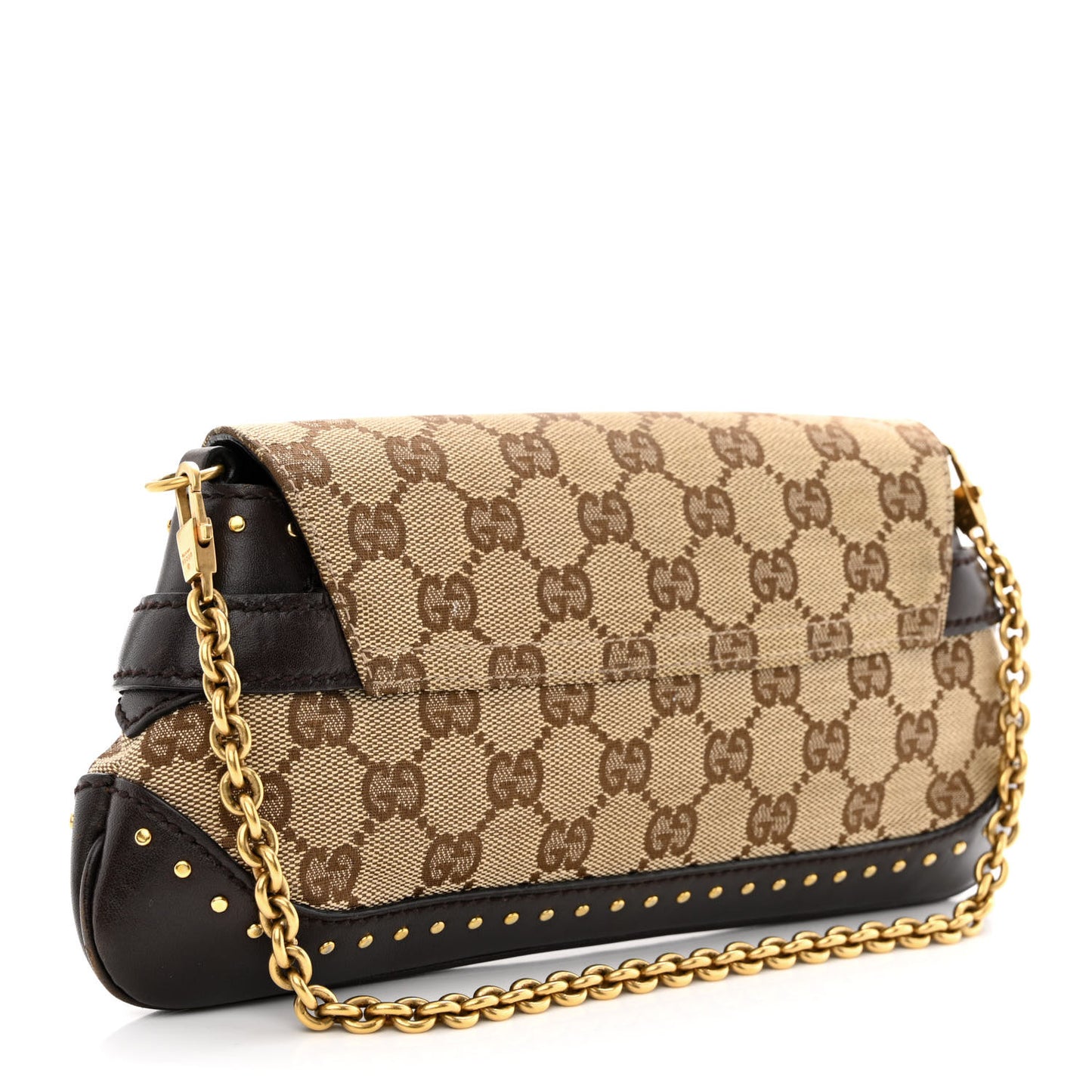Monogram Studded Small Horsebit Clutch Dark Brown