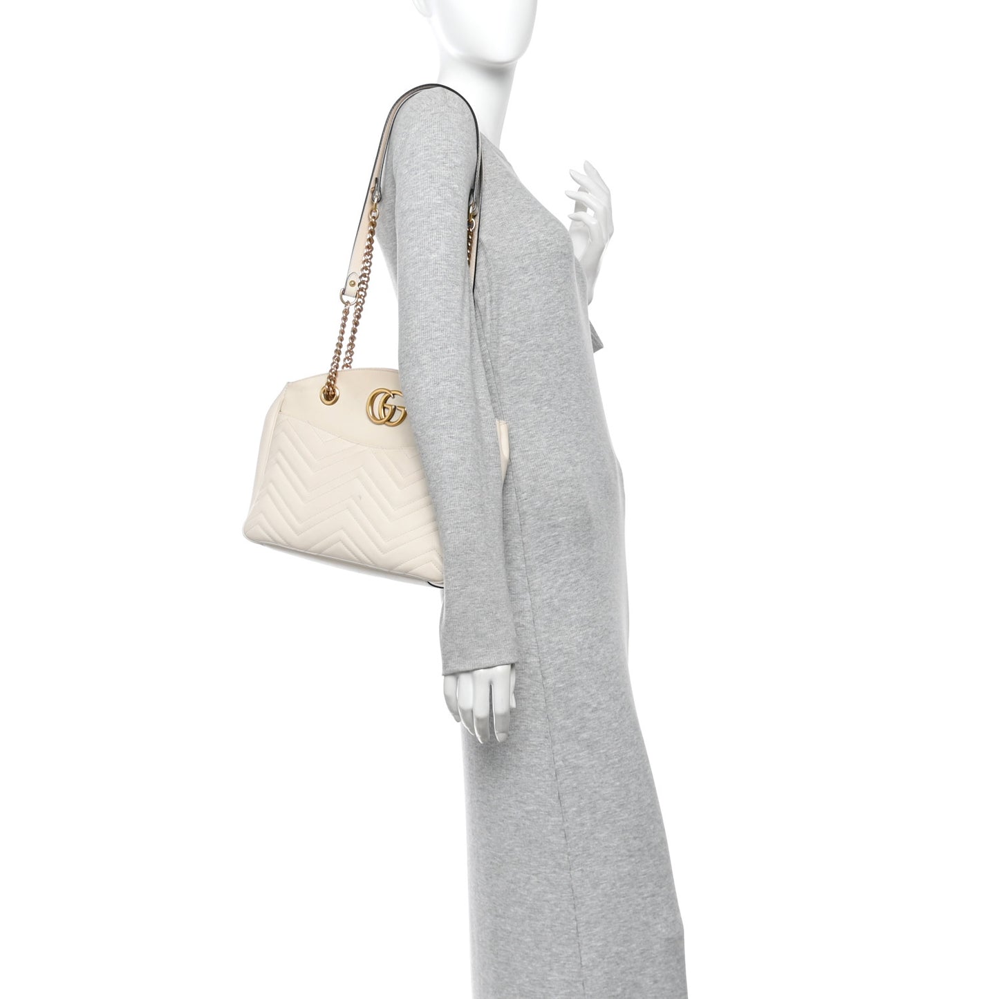 Calfskin Matelasse Medium GG Marmont Open Top Shoulder Bag White