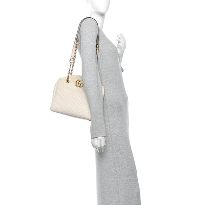 Gucci Calfskin Matelasse Medium GG Marmont Open Top Shoulder Bag White 2 of 15