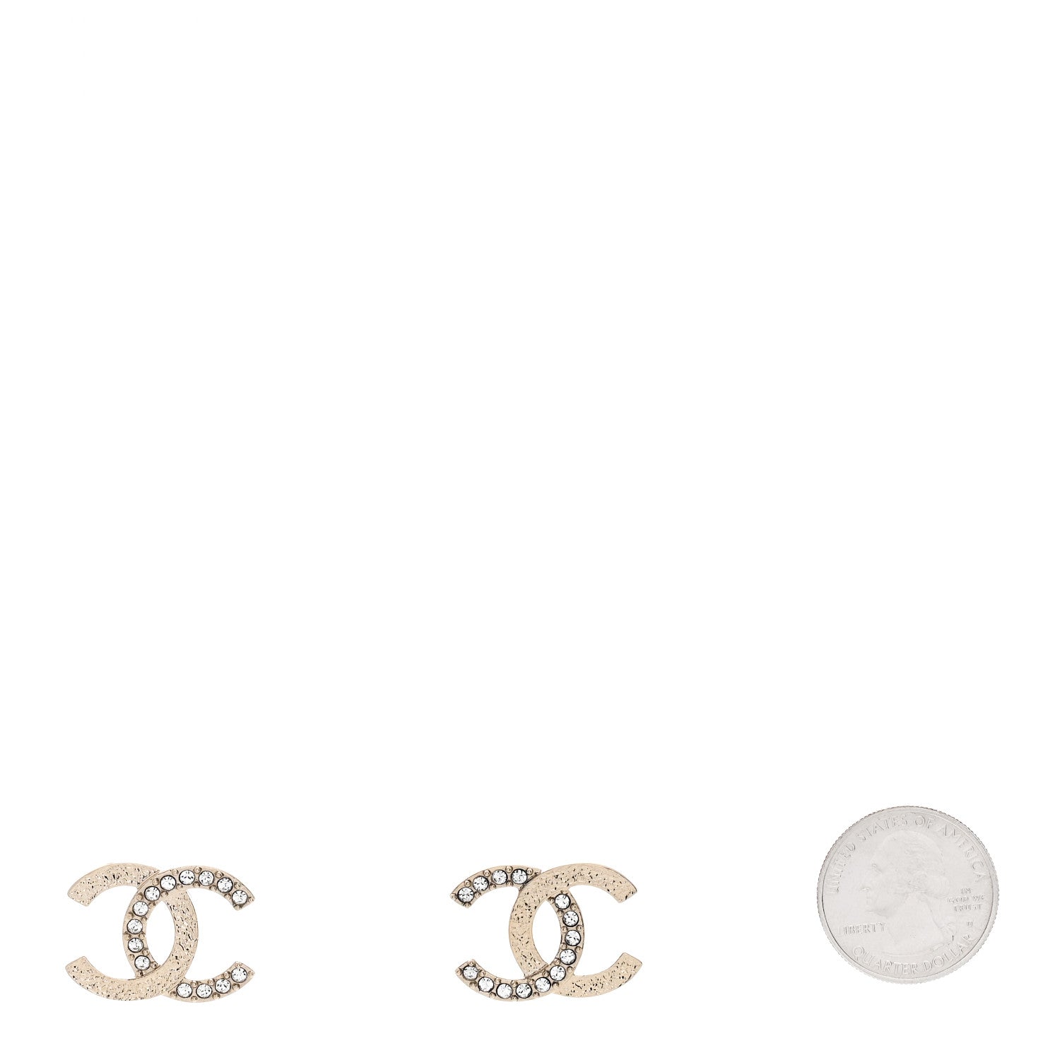 Chanel Textured Metal Crystal CC Earrings Gold 2 of 5
