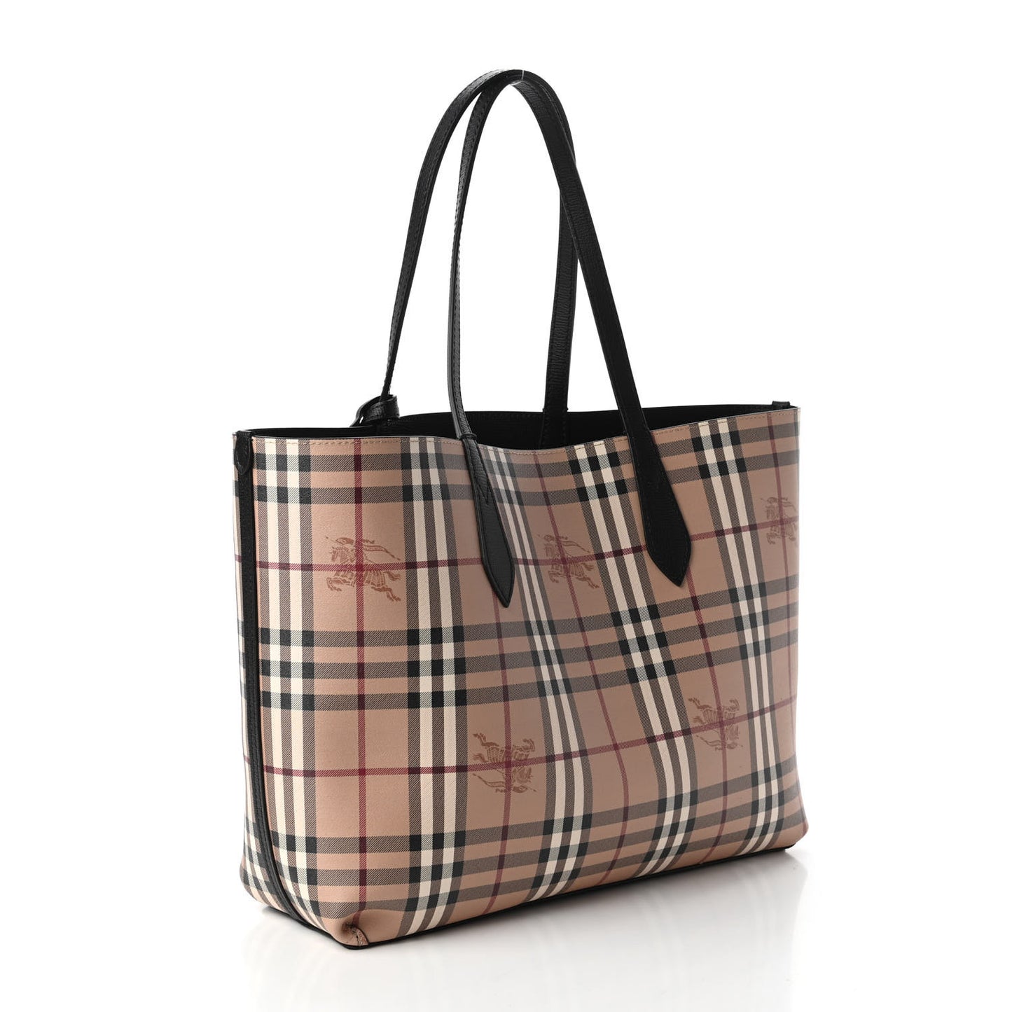 Grainy Calfskin Haymarket Check Medium Reversible Tote Black