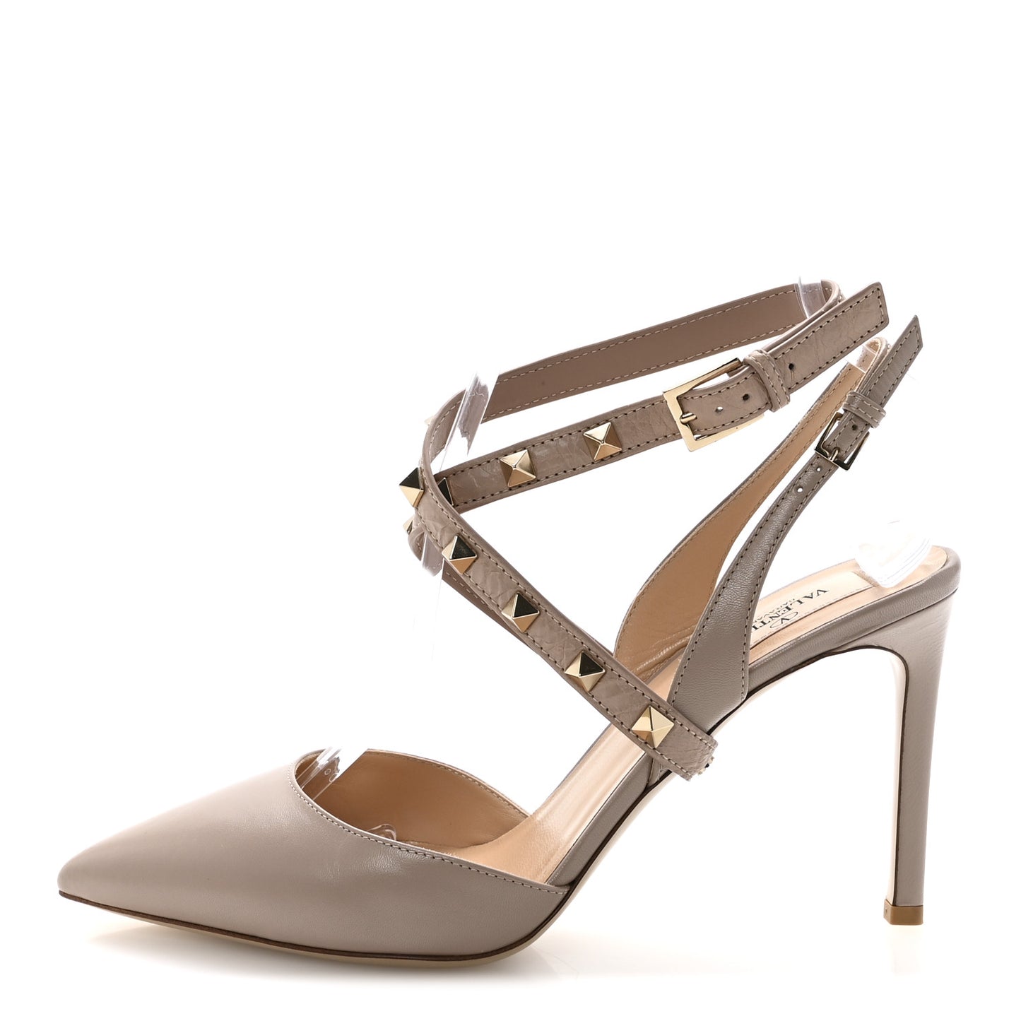 Calfskin Rockstud Ankle Strap 85mm Pumps 37.5 Poudre