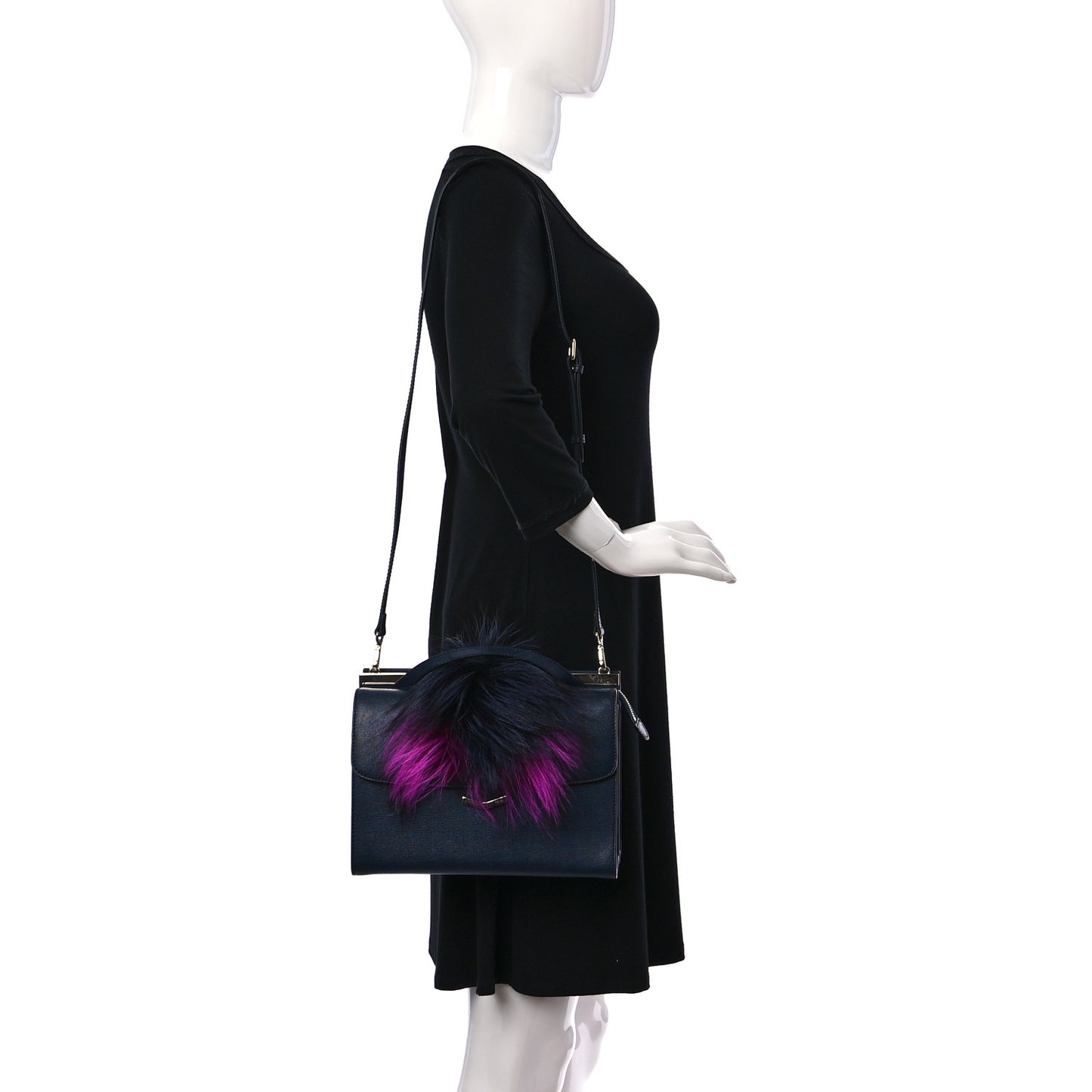 Vitello Elite Fur Demi Jour Shoulder Bag Navy