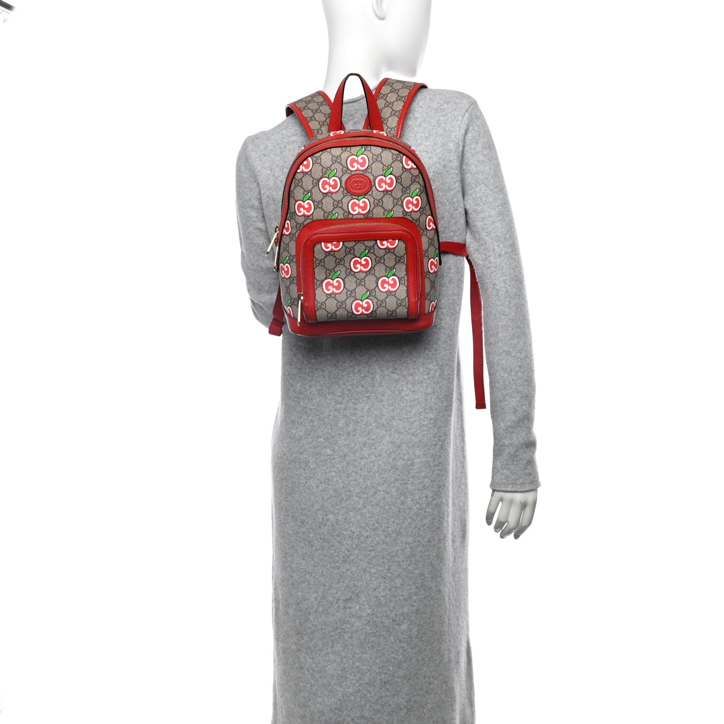 GG Supreme Monogram Apple Small Retro Interlocking G Day Backpack Beige Multicolor Lobster Red