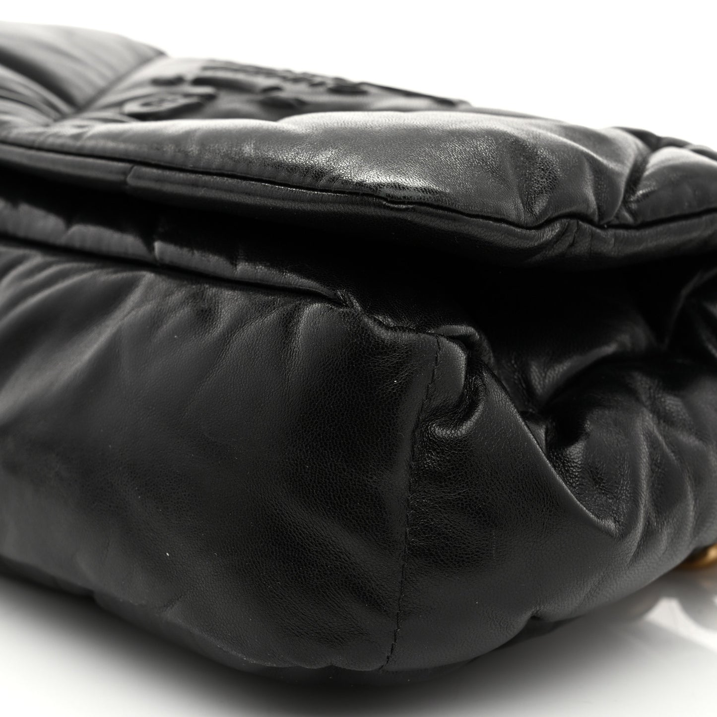 Nappa Soft Padded Logo Embossed Triangle Quilted Small Shoulder Bag Black